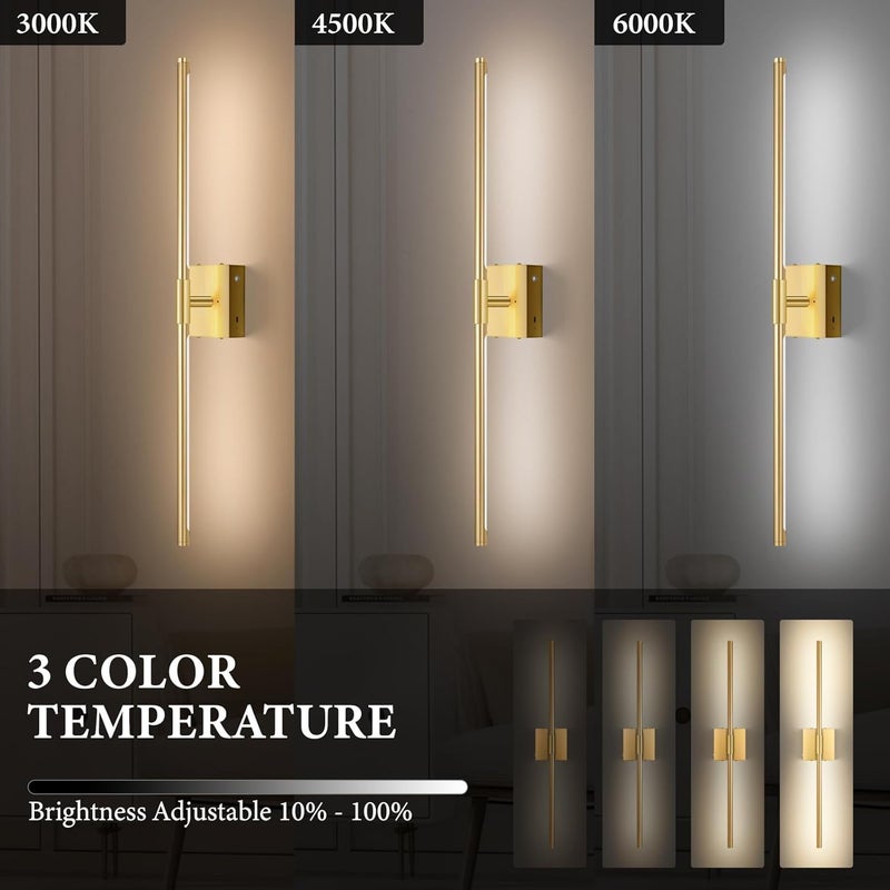SAIMAND Wall Sconces Set of Two Battery Operated, Wireless USB Rechargeable Wall Lights with Remote, 8000mAh Dimmable LED 3 Color Dimmable Living Room for Bedroom,Hallway,Picture Lamp(30in Gold) - Image 2